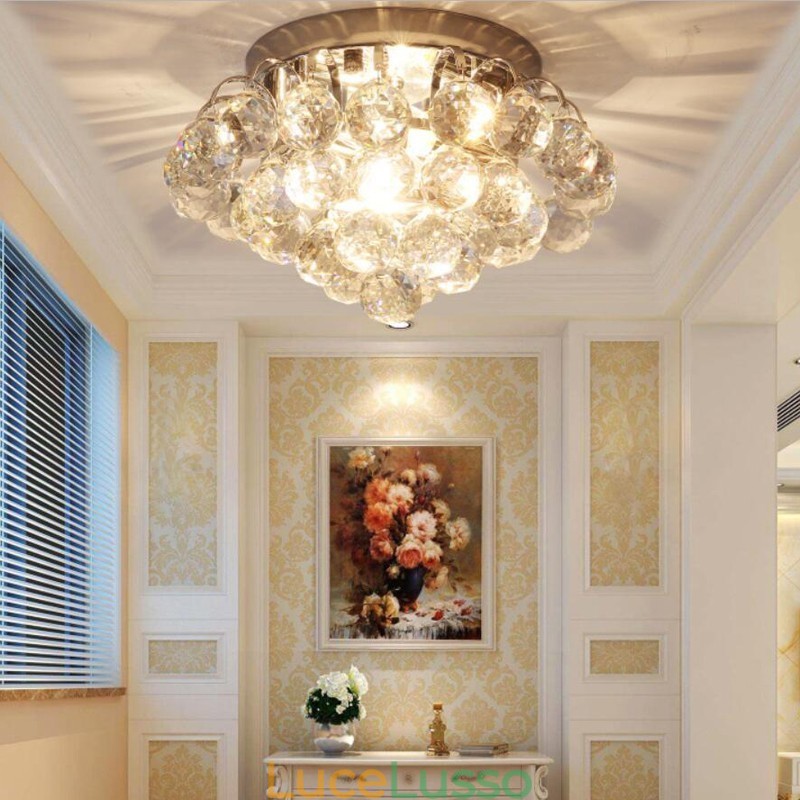 Plafoniere da soffitto in cristallo rotonde contemporanee da 30 cm e 55 cm