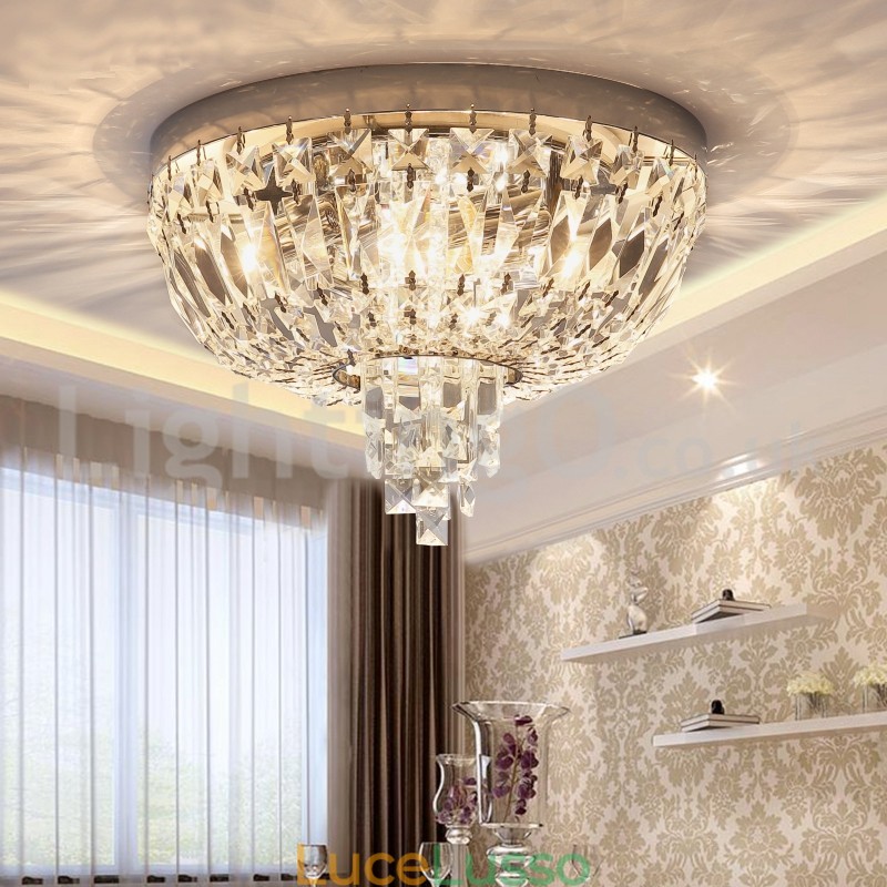 Plafoniere in cristallo rotonde contemporanee squisite da soffitto