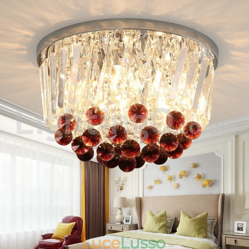 Plafoniere in cristallo rotonde contemporanee da soffitto a filo
