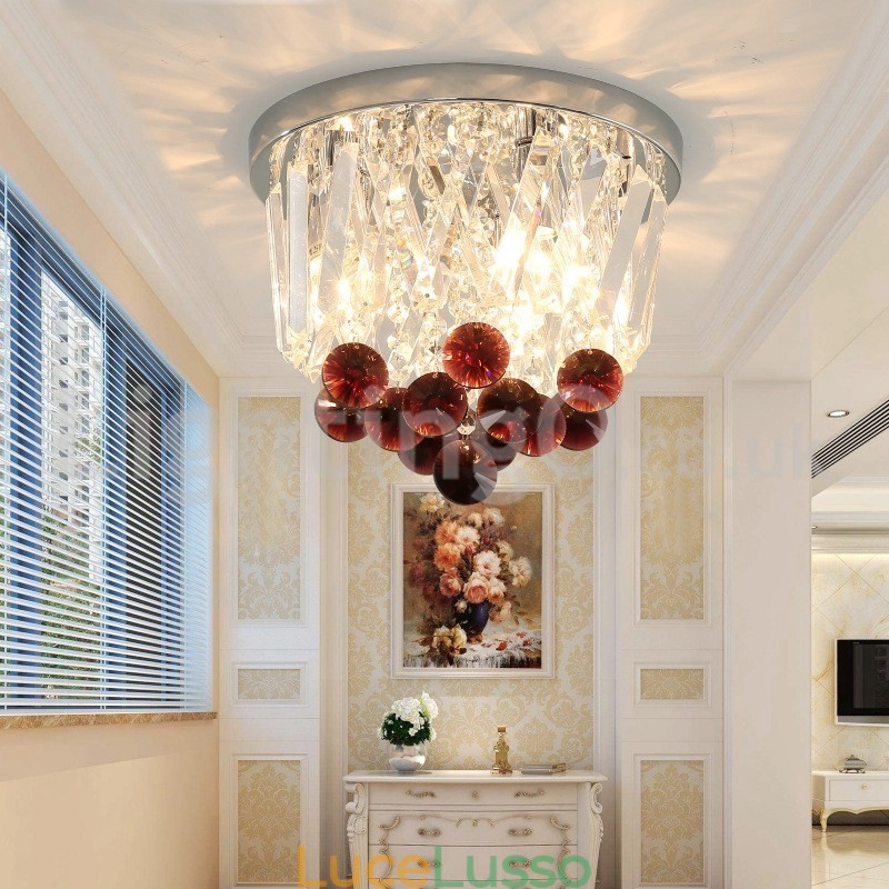 Plafoniere in cristallo rotonde contemporanee da soffitto a filo
