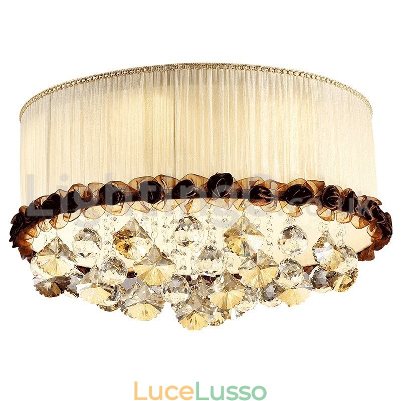 Plafoniere in cristallo moderne e contemporanee da 50 cm rotonde con paralume in tessuto