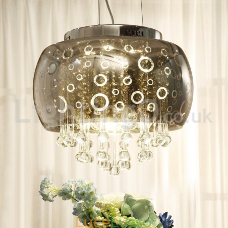 Lampada a sospensione moderna in cristallo con paralume in vetro rotondo da 40 cm Lampada a sospensione moderna in cristallo con paralume in vetro rotondo da 40 cm
