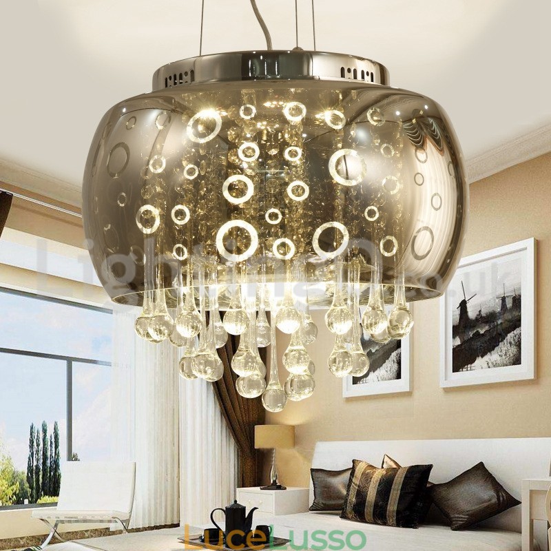 Lampada a sospensione moderna in cristallo con paralume in vetro rotondo da 40 cm