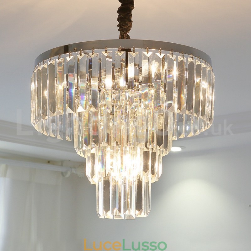 Elegante lampadario moderno ed economico a 4 livelli in cristallo rotondo