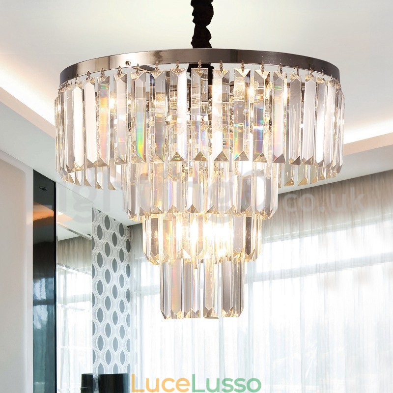 Elegante lampadario moderno ed economico a 4 livelli in cristallo rotondo