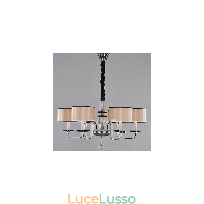 Lampadario moderno contemporaneo in metallo cromato e cristallo