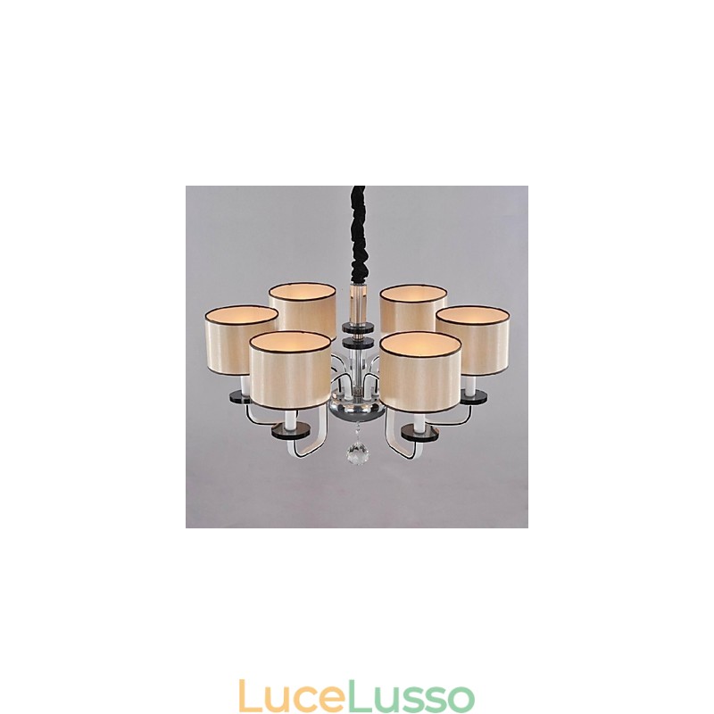 Lampadario moderno contemporaneo in metallo cromato e cristallo