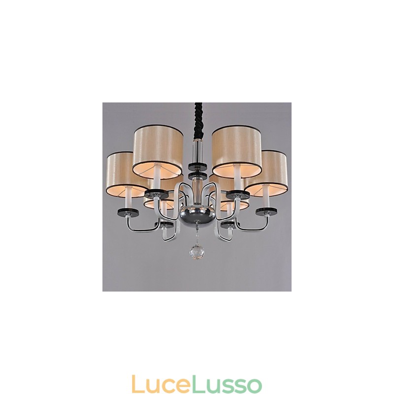 Lampadario moderno contemporaneo in metallo cromato e cristallo
