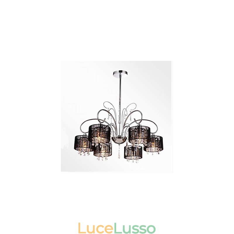 Lampadario moderno contemporaneo in metallo cromato e cristallo