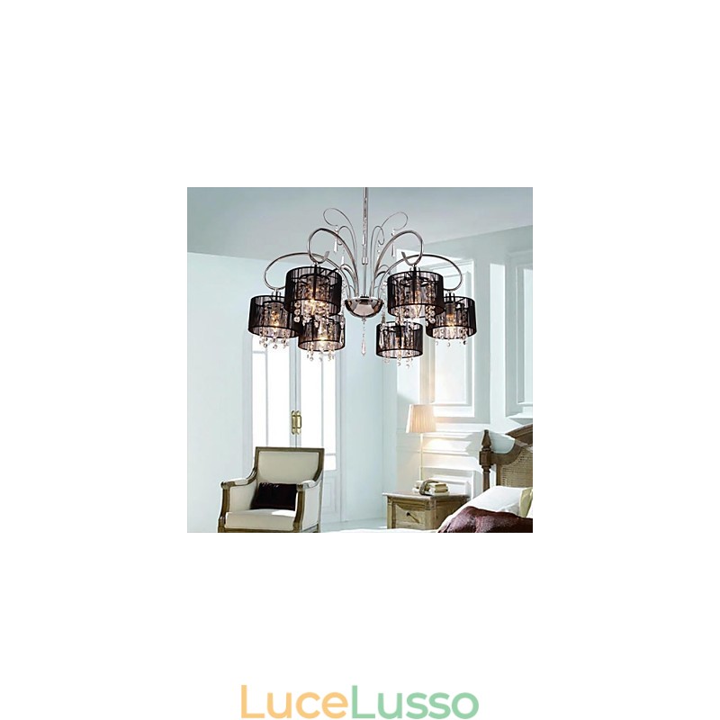 Lampadario moderno contemporaneo in metallo cromato e cristallo