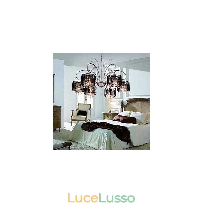 Lampadario moderno contemporaneo in metallo cromato e cristallo