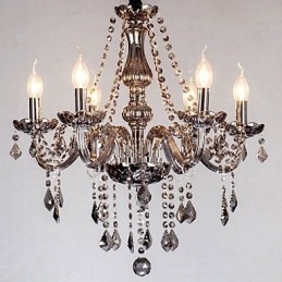 Lampadario europeo in cristallo a 6 luci in vetro e cristallo di colore grigio