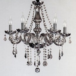 Lampadario europeo in cristallo a 6 luci in vetro e cristallo di colore grigio