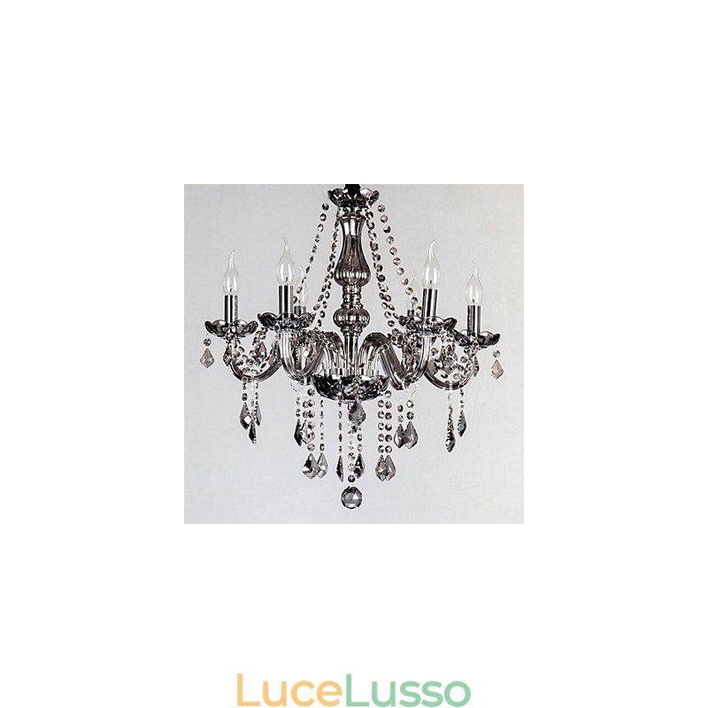 Lampadario europeo in cristallo a 6 luci in vetro e cristallo di colore grigio