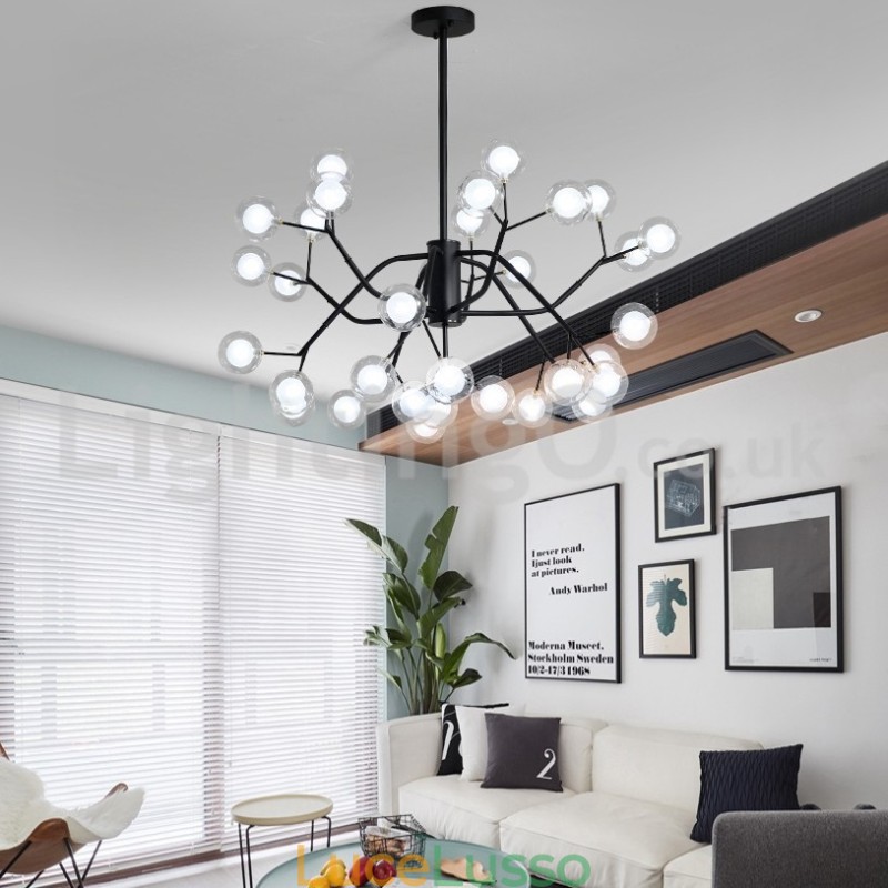 Lampadario a forma di fagiolo magico in stile nordico, piccolo lampadario a forma di palla di vetro trasparente e trasparente