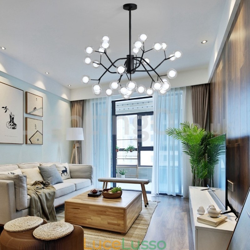 Lampadario a forma di fagiolo magico in stile nordico, piccolo lampadario a forma di palla di vetro trasparente e trasparente