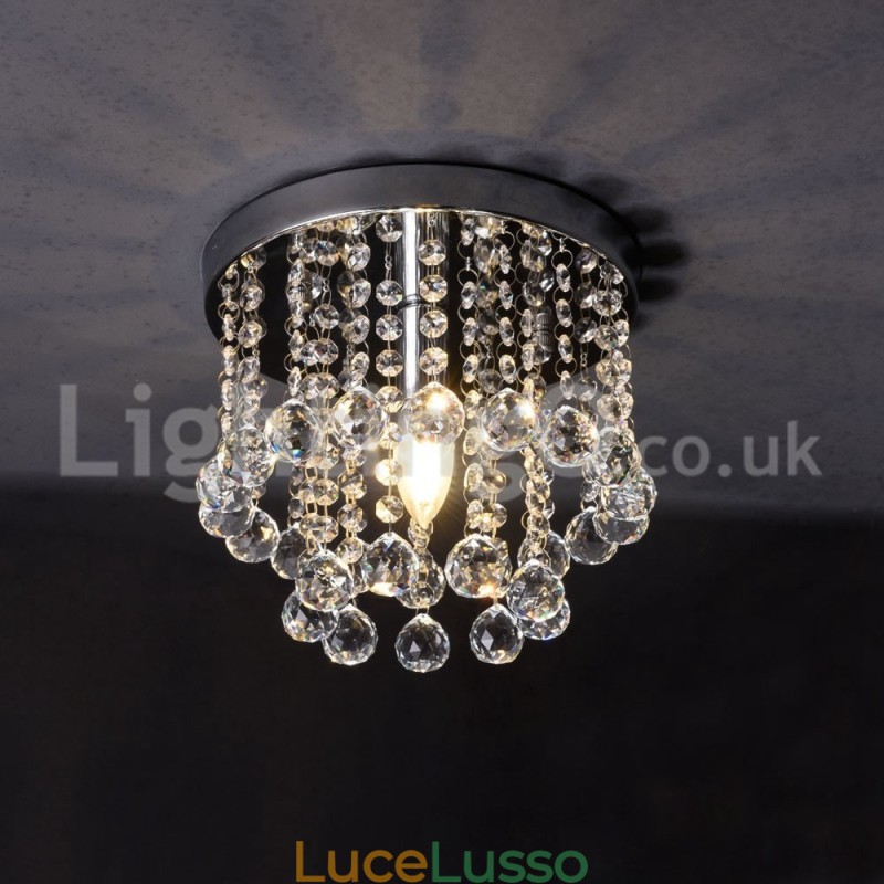 Lampadario moderno in cristallo rotondo da portico con montaggio a filo