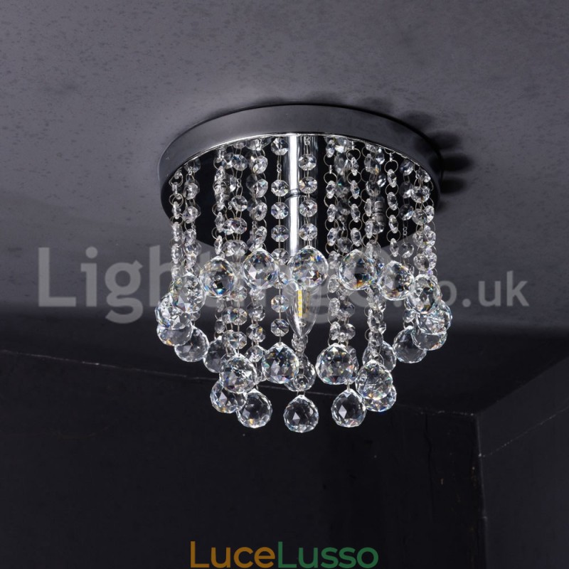Lampadario moderno in cristallo rotondo da portico con montaggio a filo
