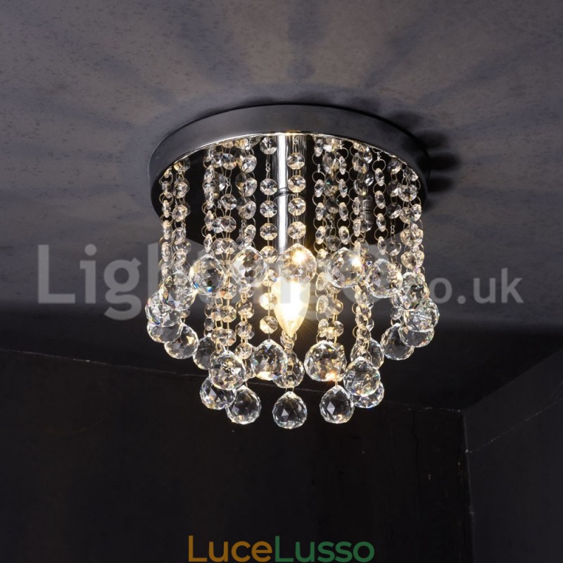 Lampadario moderno in cristallo rotondo da portico con montaggio a filo