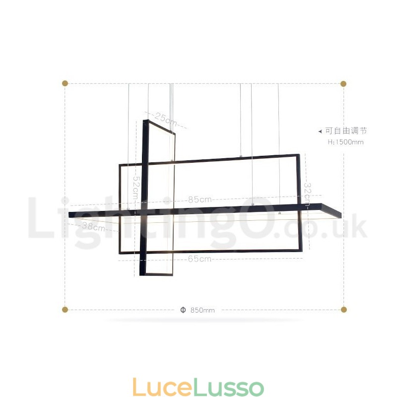 Lampada a sospensione dimmerabile con telecomando Design moderno Tre rettangoli