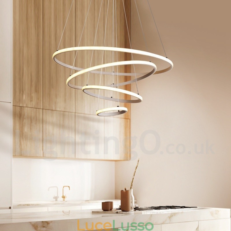 Lampada a sospensione dimmerabile Outside the Circles con telecomando, design moderno, anelli