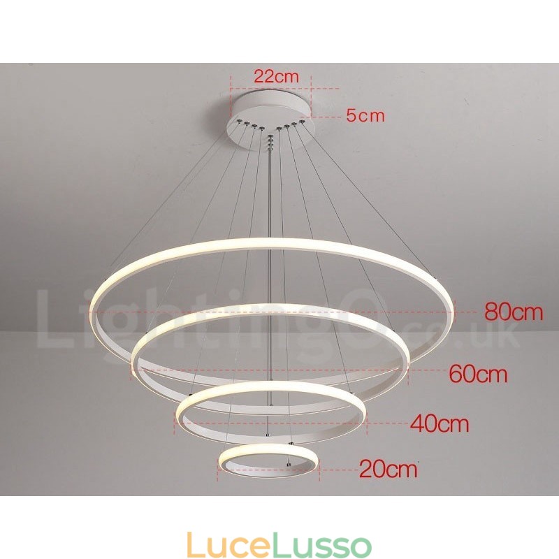 Lampada a sospensione dimmerabile Outside the Circles con telecomando, design moderno, anelli