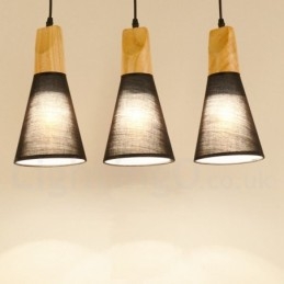 Lampada a sospensione moderna in legno con 1 luce e 3 luci e paralume in tessuto