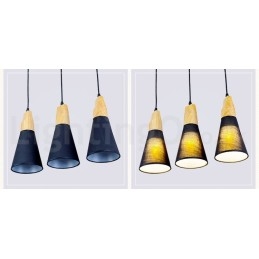 Lampada a sospensione moderna in legno con 1 luce e 3 luci e paralume in tessuto