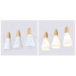 Lampada a sospensione moderna in legno con 1 luce e 3 luci e paralume in tessuto