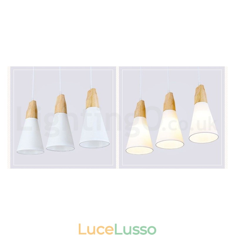 Lampada a sospensione moderna in legno con 1 luce e 3 luci e paralume in tessuto