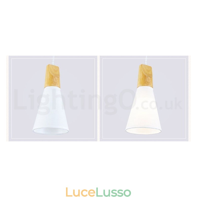 Lampada a sospensione moderna in legno con 1 luce e 3 luci e paralume in tessuto