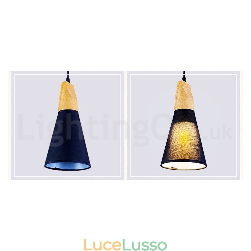 Lampada a sospensione moderna in legno con 1 luce e 3 luci e paralume in tessuto