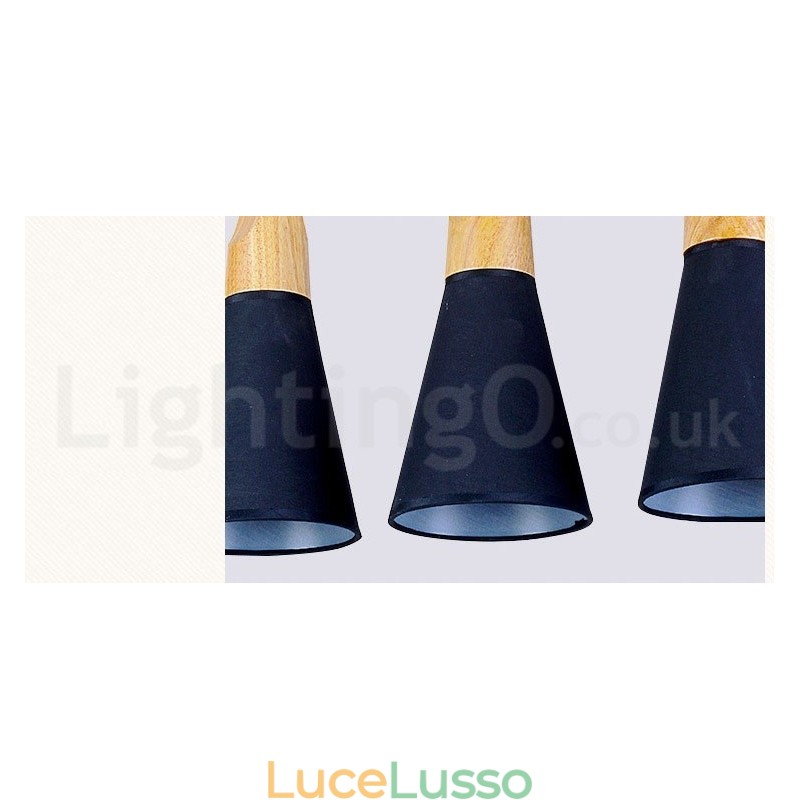 Lampada a sospensione moderna in legno con 1 luce e 3 luci e paralume in tessuto