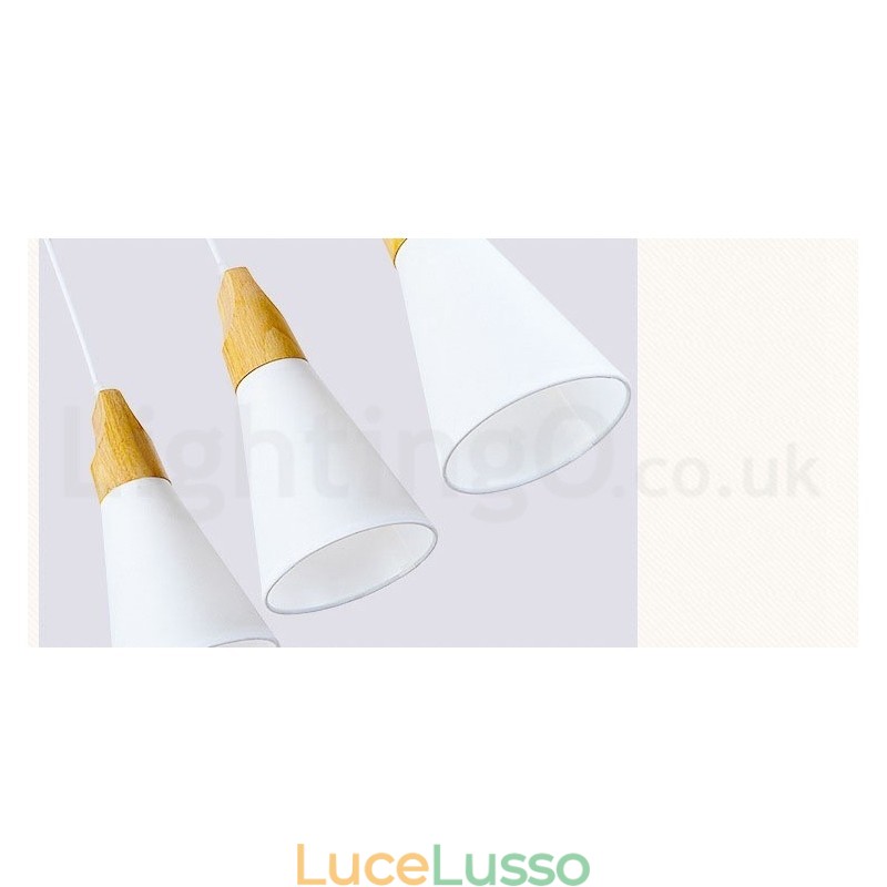 Lampada a sospensione moderna in legno con 1 luce e 3 luci e paralume in tessuto