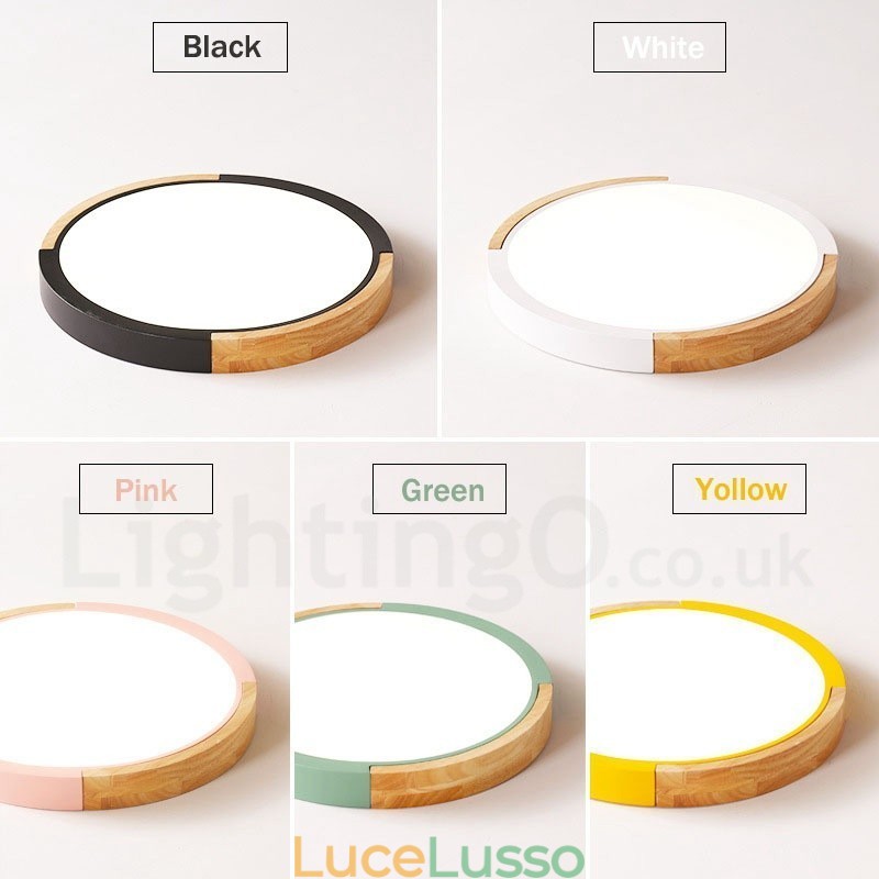 Lampada da soffitto rotonda in legno multicolore ultra sottile con paralume in legno massello e acrilico, stile nordico