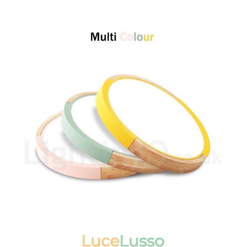Lampada da soffitto rotonda in legno multicolore ultra sottile con paralume in legno massello e acrilico, stile nordico