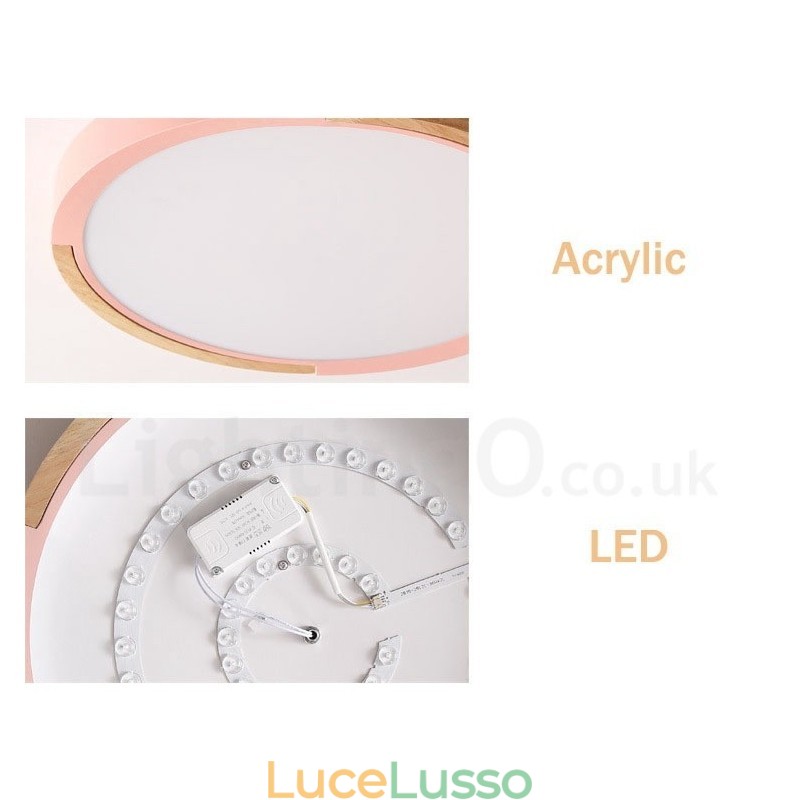 Lampada da soffitto rotonda in legno multicolore ultra sottile con paralume in legno massello e acrilico, stile nordico