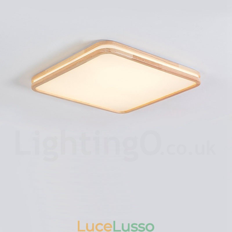 Lampada da soffitto in legno massello con paralume in acrilico, stile nordico, rotonda, quadrata e rettangolare, ultra sottile
