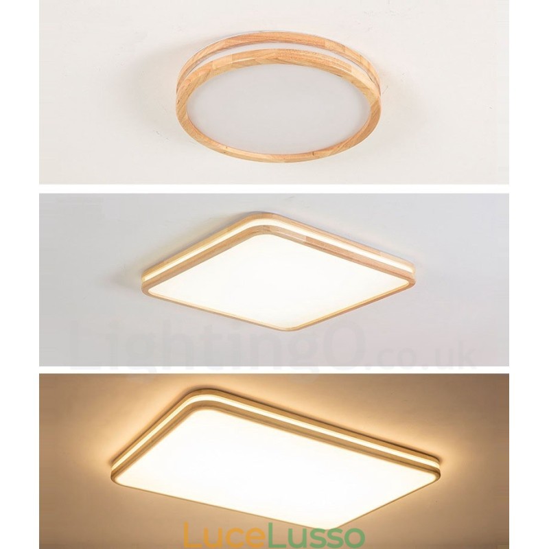 Lampada da soffitto in legno massello con paralume in acrilico, stile nordico, rotonda, quadrata e rettangolare, ultra sottile