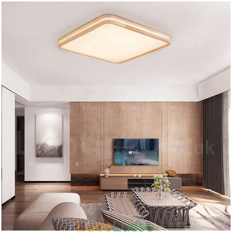Lampada da soffitto in legno massello con paralume in acrilico, stile nordico, rotonda, quadrata e rettangolare, ultra sottile