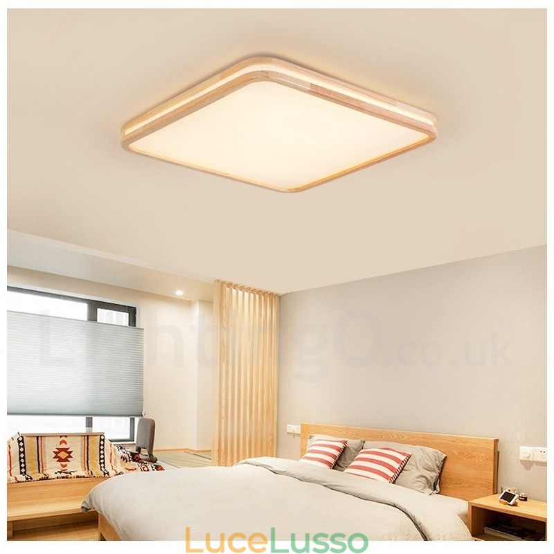Lampada da soffitto in legno massello con paralume in acrilico, stile nordico, rotonda, quadrata e rettangolare, ultra sottile