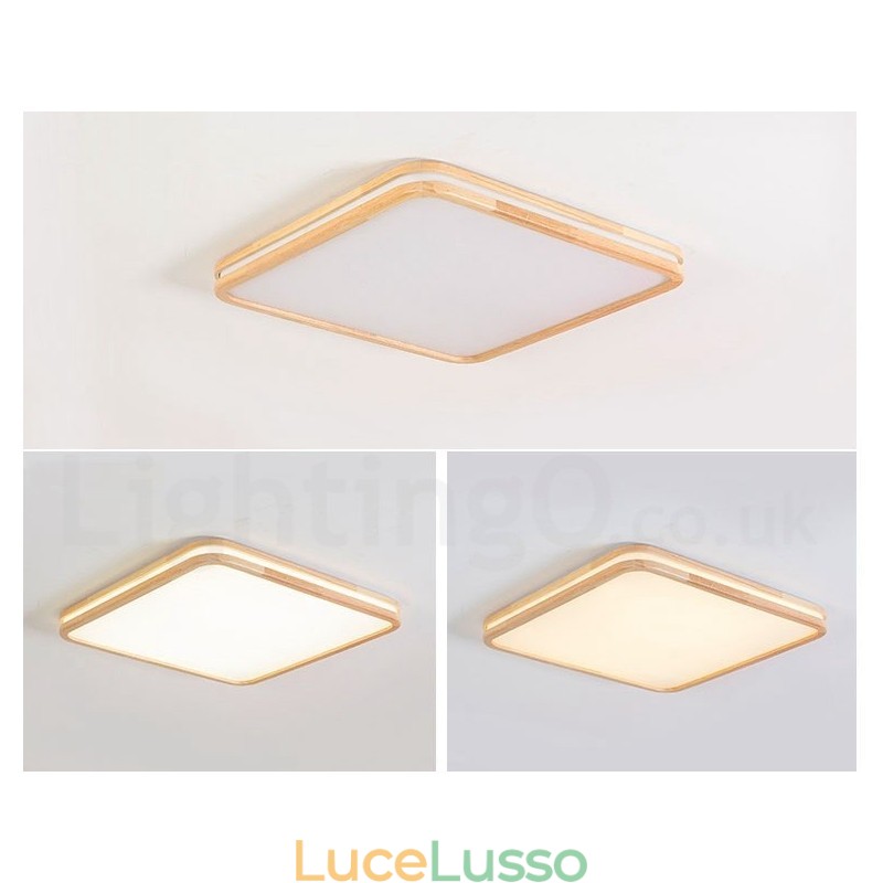 Lampada da soffitto in legno massello con paralume in acrilico, stile nordico, rotonda, quadrata e rettangolare, ultra sottile