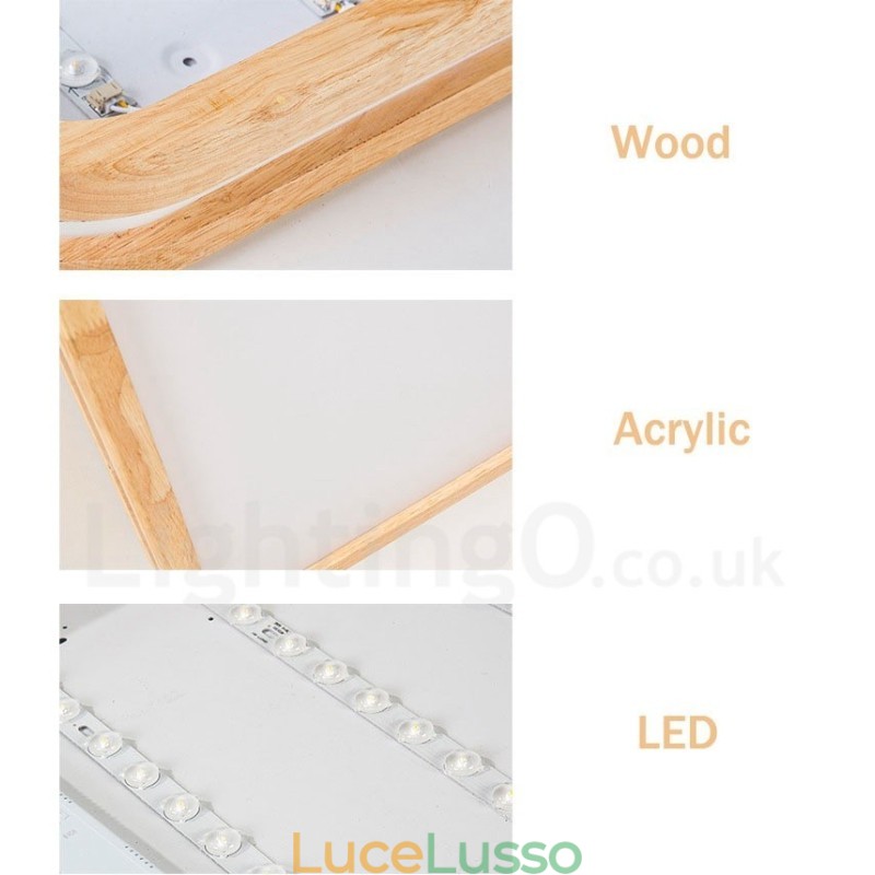 Lampada da soffitto in legno massello con paralume in acrilico, stile nordico, rotonda, quadrata e rettangolare, ultra sottile