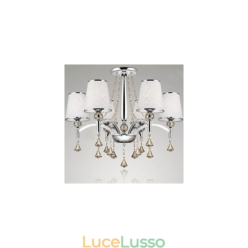 Lampadario moderno contemporaneo in metallo cromato e cristallo