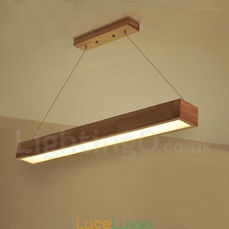 Lampada a sospensione lunga moderna in legno