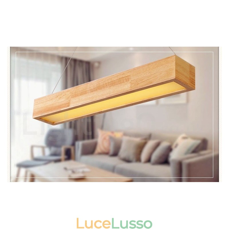 Lampada a sospensione lunga moderna in legno