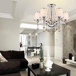 Lampadario moderno contemporaneo in metallo cromato e cristallo