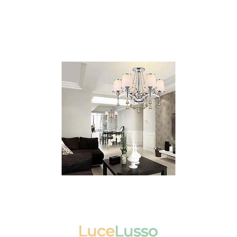 Lampadario moderno contemporaneo in metallo cromato e cristallo