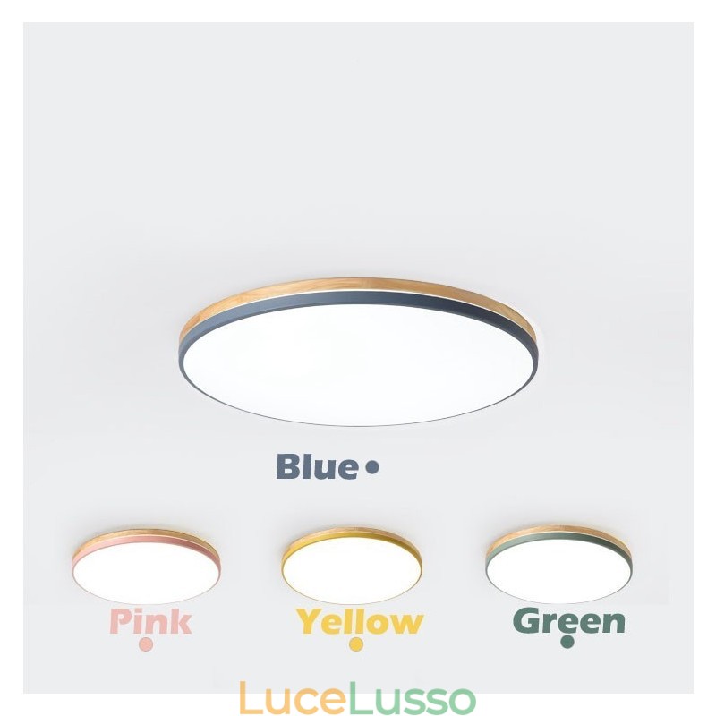 Lampada da soffitto rotonda in legno multicolore ultra sottile dimmerabile con paralume in acrilico Lampada da soffitto in stile nordico