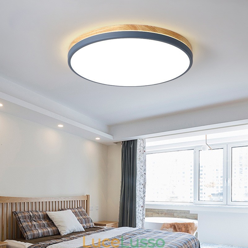 Lampada da soffitto rotonda in legno multicolore ultra sottile dimmerabile con paralume in acrilico Lampada da soffitto in stile nordico